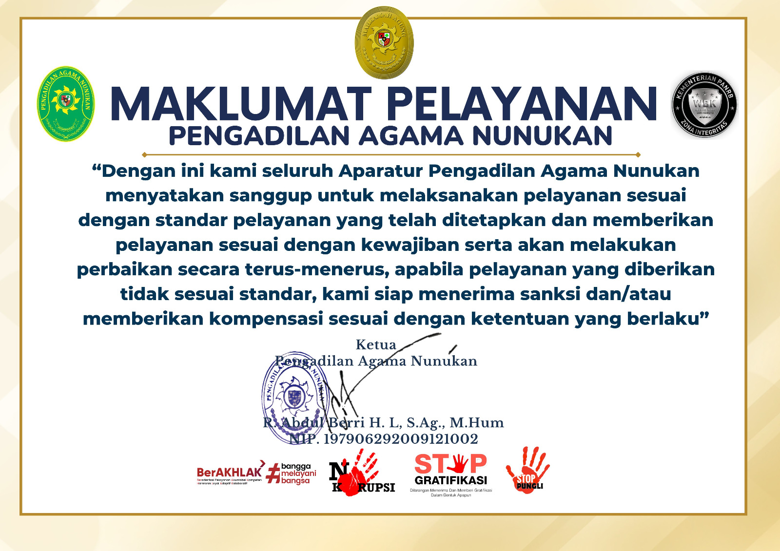 Maklumat Pelayanan Pengadilan Agama Nunukan 2026